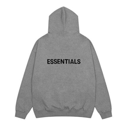 Essentials Flocking Letter Pullover Loose Hoodie Grey Back